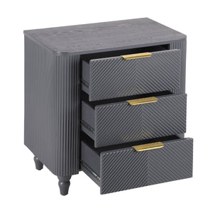 English Elm Mid-century Fluted 3 Drawer Nightstand with Gourd Legs and Gold Tone Handles for Bedroom Dark Gray N761P285712D