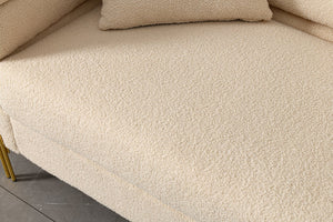 English Elm Luxurious three-seat upholstered sofa with golden legs and plush pillows, modern chic design for living rooms Beige B205S00085