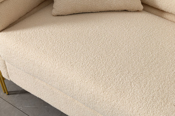 English Elm Luxurious three-seat upholstered sofa with golden legs and plush pillows, modern chic design for living rooms Beige B205S00085