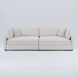 English Elm The 112-inch Corduroy Sofa in Beige with Two Pillows, Solid Wood Frame, S-Spring Comfort for 4-seat Living Room W3371S00006