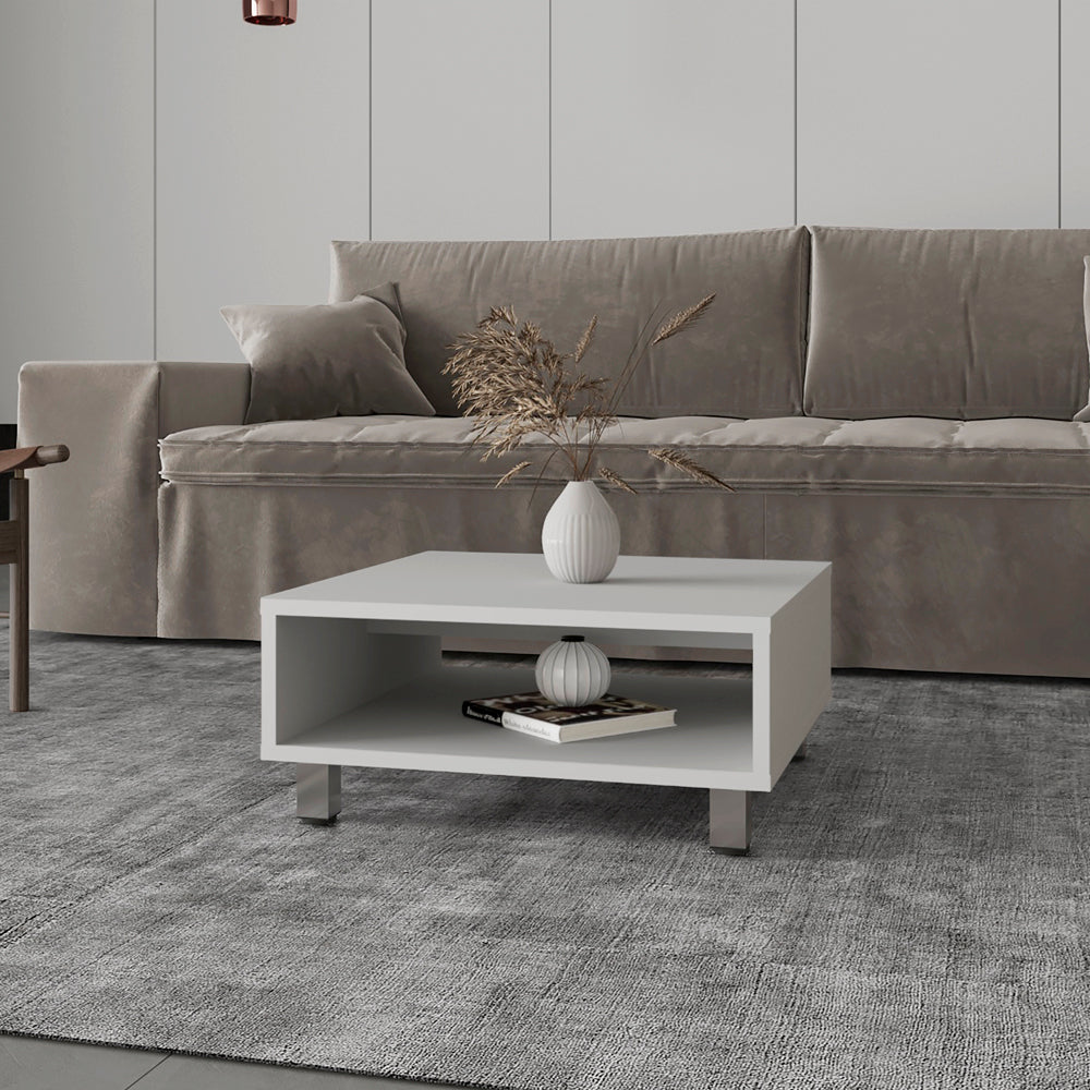 English Elm Coffee Table Burley White – Modern Engineered Wood with Open Shelf & Metallic Legs for Durable Style B092P245927