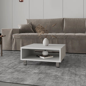 English Elm Coffee Table Burley White – Modern Engineered Wood with Open Shelf & Metallic Legs for Durable Style B092P245927