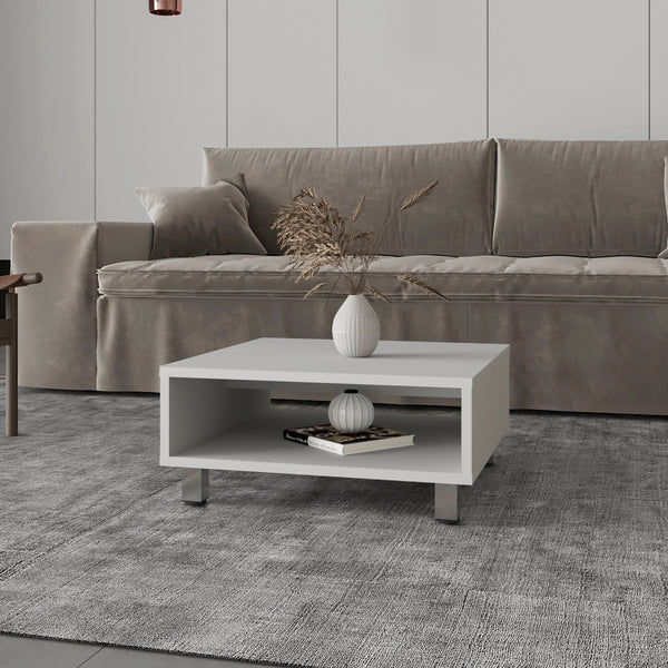 English Elm Coffee Table Burley White – Modern Engineered Wood with Open Shelf & Metallic Legs for Durable Style B092P245927