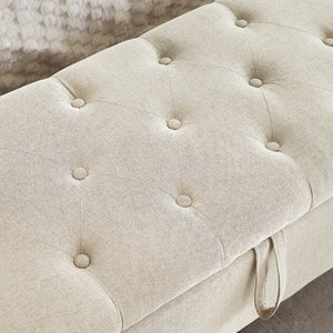 English Elm Ottoman Storage Bench Tufted Linen Upholstered Entryway Seat with Lift Top Shelf Beige W2186P465442