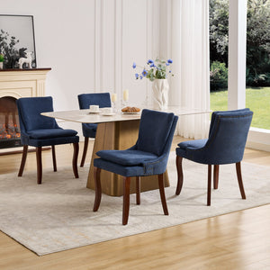 English Elm Modern Dining Chairs Set of 2 with Double-Layer Cushioned Chenille Upholstery, Curved Solid Wood Legs Blue W1143P207918