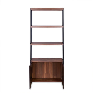 English Elm Sara Walnut & Sandy Black Finish Bookshelf with Cabinet Storage, 3 Shelves, Modern PU Design, 31" x 53" B2726P256445