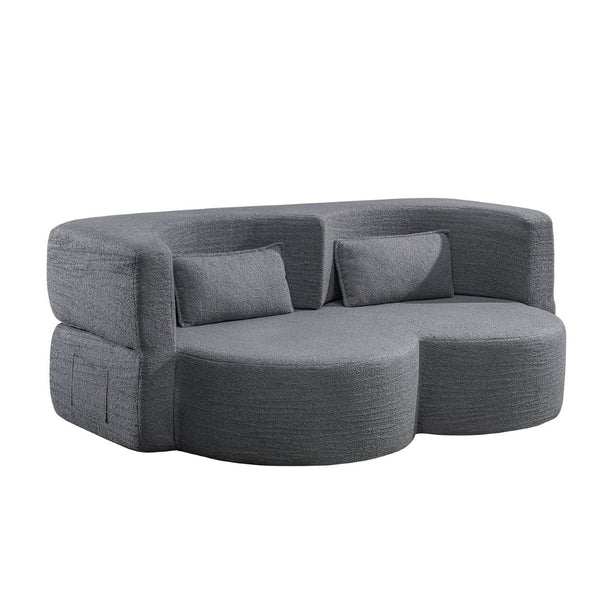 English Elm Folding Floor Futon Sofa Sleeper in Plush Teddy Velvet for Studio or Guest Rooms Light Grey W3739P368634