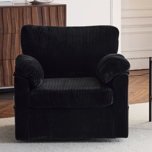 English Elm 33 Inch Oversized Swivel Corduroy Lounge Chair with Plush Chenille Cushioning and Support Springs Black W1829P265018