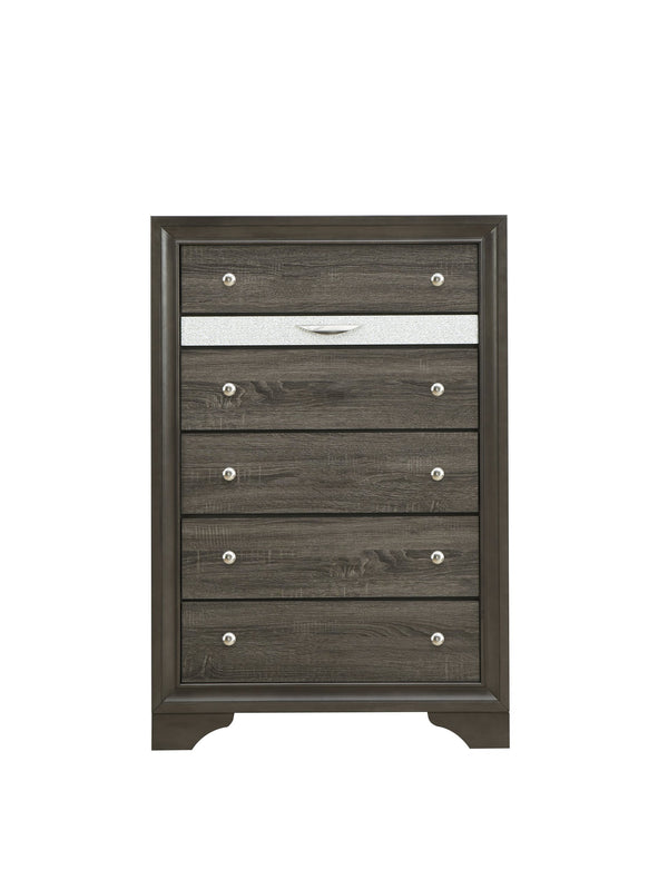 English Elm Madrid 6-Drawer Chest with Felt-Lined Full-Extension Drawers, Modern Laminate Wood Grain Finish Gray 56 L x 37 W x 20 H B078P285996