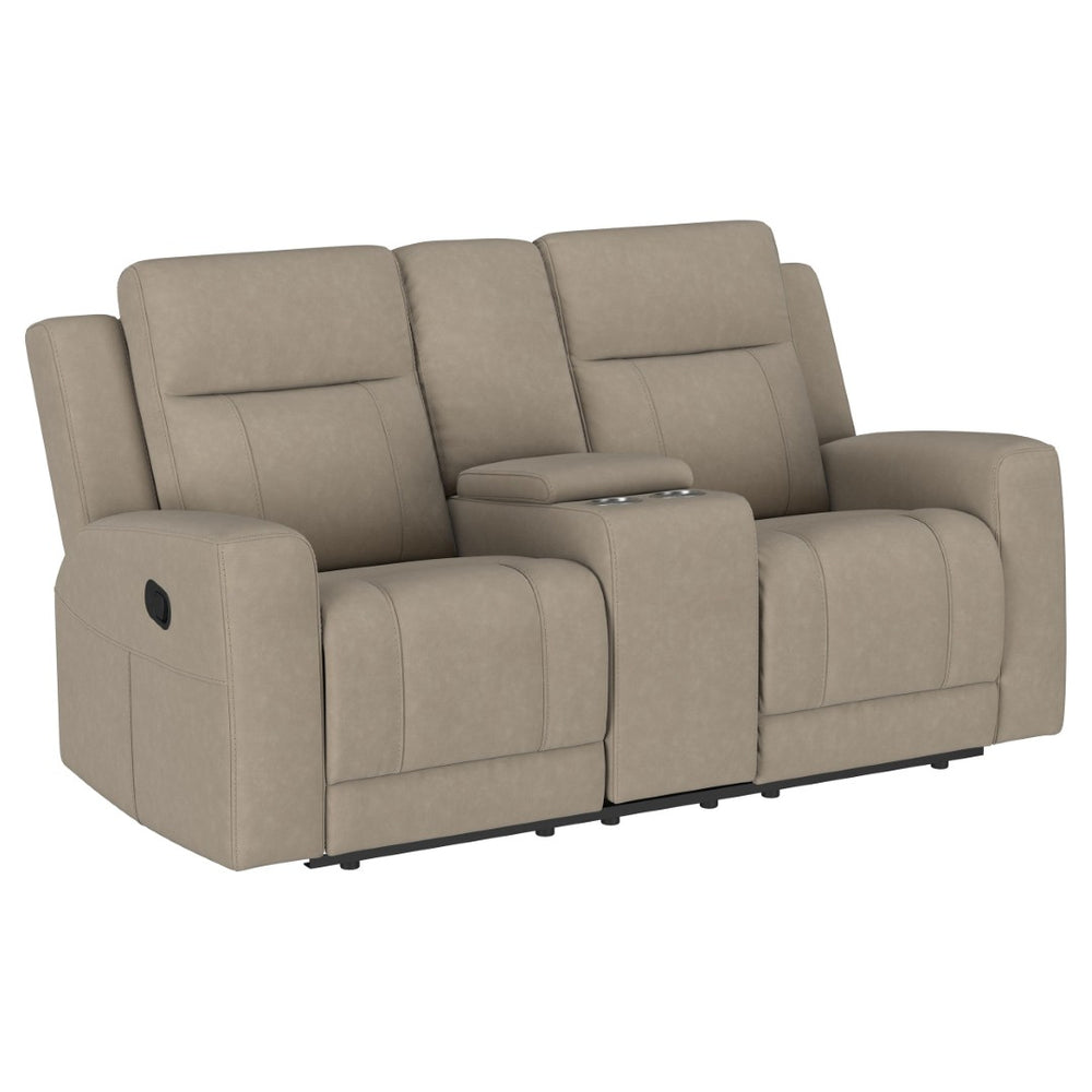 English Elm Slater Manual Reclining Loveseat with Center Console and Suede Leatherette Upholstery Taupe B062P440395