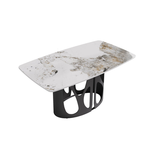 English Elm 63" Modern Sintered Stone Dining Table With Curved Bronze Iron Legs - Seats 6, Stylish & Durable! W1535S00432