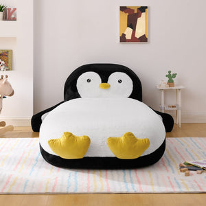 English Elm Twin Penguin Shaped Faux Fur Lounger Bed for Kids Playroom Sponge Filled Floor Chair W1413P384968