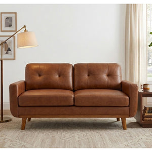 English Elm 65-inch Two Seat Sofa Breathable Foil Fabric Diamond Quilted Back Solid Wood Legs Light Brown W5568P478805