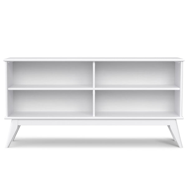 English Elm Draper Mid Century Low Bookcase with Solid Wood Craftsmanship, Tapered Legs & Four Open Shelves for Stylish Storage and Display White B136P238614