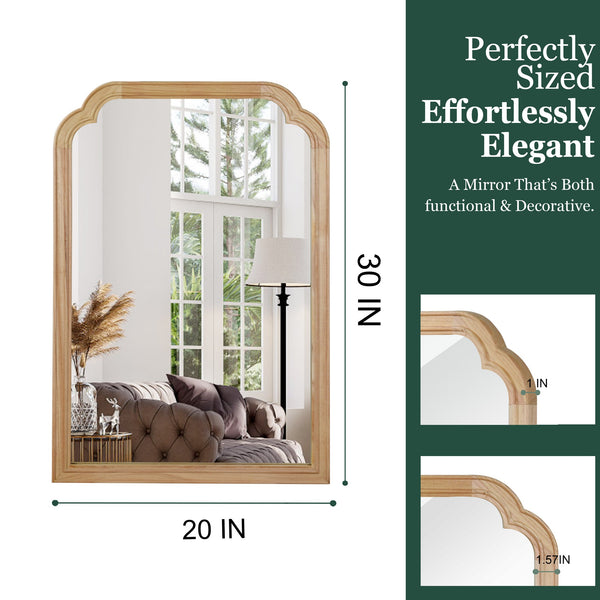English Elm Natural Wood Solid Wood Frame 20x30 Rounded Corner Decorative Mirror – Rustic Tempered Glass Vanity W2203P389090