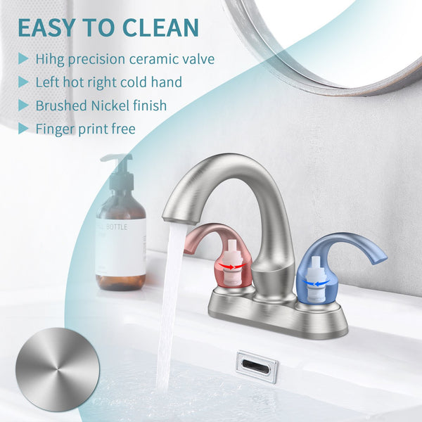 English Elm Bathroom Faucet 2-Handle Brushed Nickel Swan Style With Pop-Up Drain For Easy Installation, Fr4075-Np T3177P277547