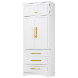 English Elm K&k Farmhouse Pantry Cabinet Tall Freestanding Kitchen Storage with Drawers Shelves White N707P356569W
