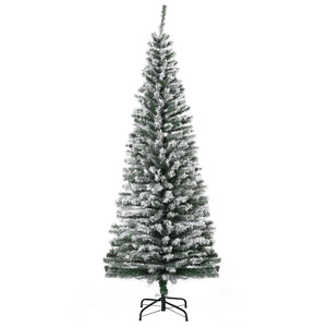 English Elm Homcom 6' Slim Snow-Flocked Artificial Christmas Tree - Realistic Branches & Space-Saving Design W2225P229631