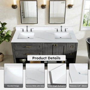 English Elm 61-inch Carrara Quartz Vanity Top Undermount Sink Backsplash Stain Resistant Bath W2699P459411