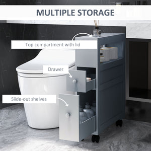 English Elm HOMCOM Slim Bathroom Storage Cabinet Narrow Freestanding Organizer with Drawers & Hidden Compartments Grey W2225P200614