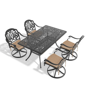 English Elm 5-Piece All-Weather Cast Aluminum Dining Set With Swivel Chairs For Outdoor Comfort & Style W1710S00451