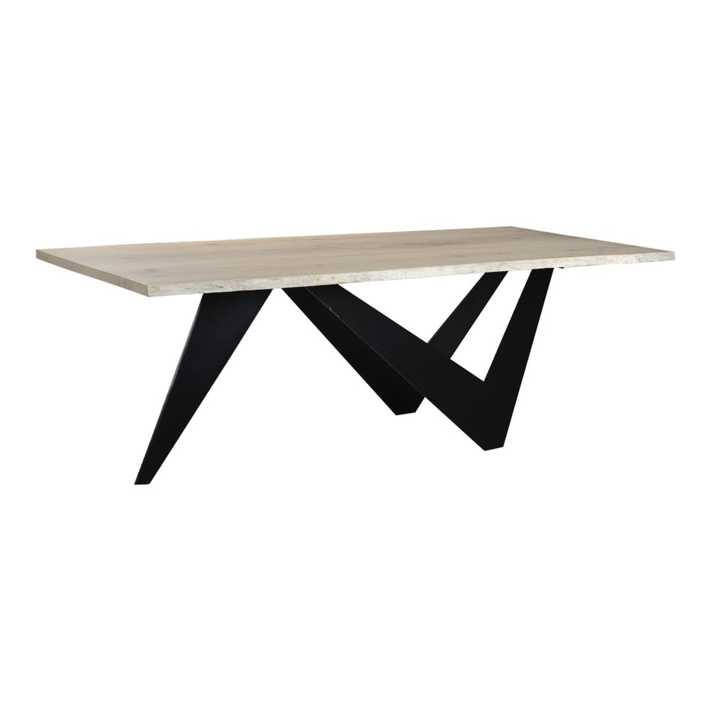 English Elm Bird Live Edge Oak Slab Dining Table with Sculptural Iron Base Seats Six B2769S00009