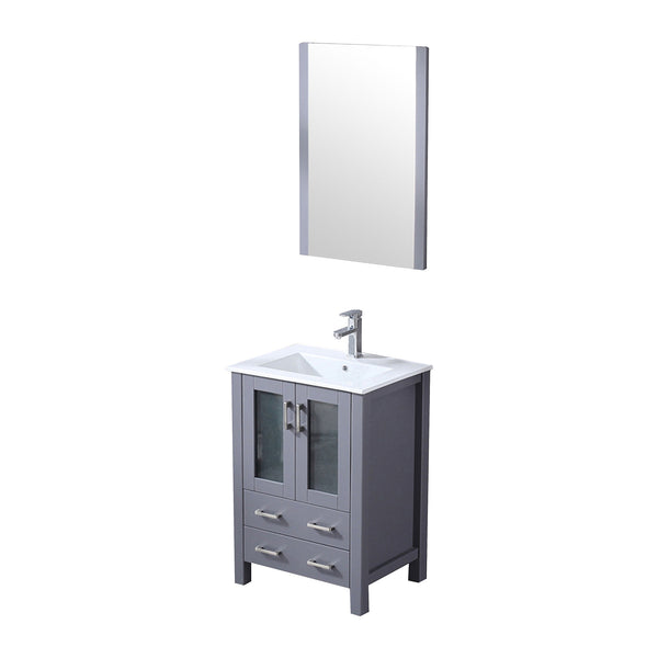 English Elm Dark Grey Bath Vanity Set With White Ceramic Top, Chrome Faucet & Matching 22" Mirror For Small Spaces B2731S01283