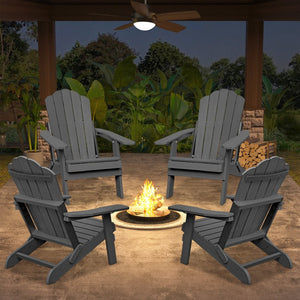 English Elm Adjustable Adirondack Chair Hdpe Wood Grain Outdoor Folding Seat with Cup Holder Gray T3609P482833