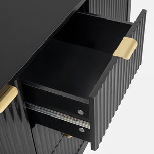 English Elm U_Style Modern Wave-Front Sideboard - 3 Adjustable Shelves & Soft-Close Drawers For Stylish Storage N711P269066B-GIGA