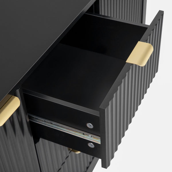 English Elm U_Style Modern Wave-Front Sideboard - 3 Adjustable Shelves & Soft-Close Drawers For Stylish Storage N711P269066B-GIGA