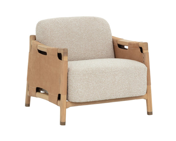 Sunpan CALLOWAY Lounge Chair - Modern Light Oak Frame with Plush Oatmeal Cushions & Nubuck Tan Leather Straps 112247