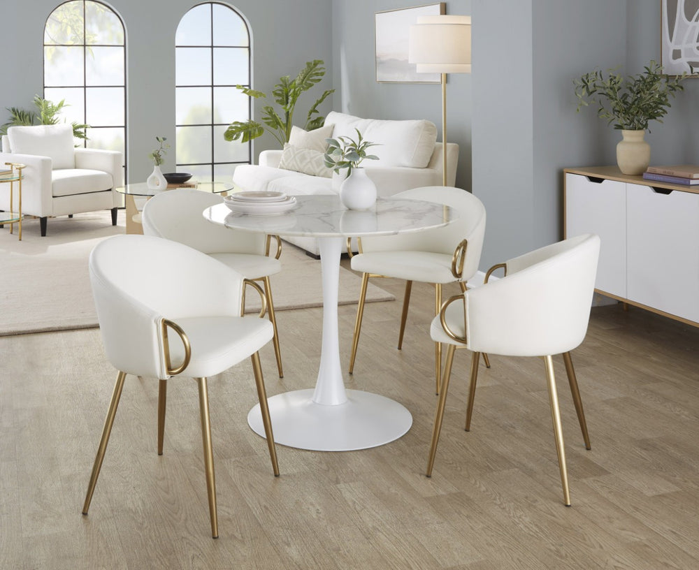 English Elm Chair with Silver Metal Frame and Padded Faux Leather Seat for Modern Dining Spaces White B202P471299