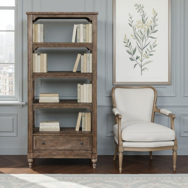 English Elm Middleton Tall Traditional Bookcase Poplar Wood Vintage Finish Pewter Hardware Study B108P468544