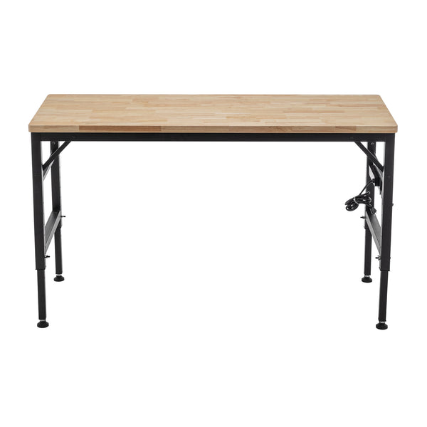 English Elm Adjustable Height Workbench 60" Rubber Wood Top with Power Outlets, 2000 lb Capacity, Heavy-Duty W1422P218519