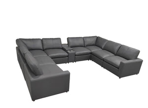 English Elm Leather Match Modular Sectional with Integrated Console and Generous Living Room Seating Blue Gray B2748S00174