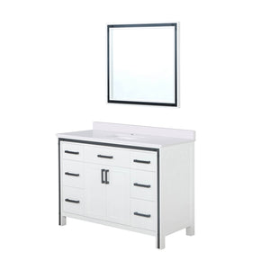 English Elm White Bath Vanity 48x22 with White Quartz Top, Soft-Close Drawers, Mirror Included, Durable Finish B2731S00805
