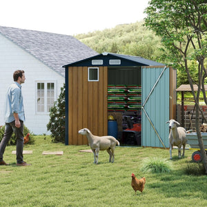 English Elm 6x8ft Outdoor Steel Storage Shed Lockable Vented Galvanized Metal Garden Backyard Tool Unit Yellow W1598P361332