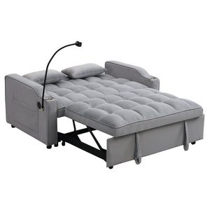 English Elm Modern Velvet Loveseat Futon Sofa with Pullout Bed, 3-in-1 Convertible Sleeper, USB Ports, Pockets Light Gray 46.85 L x 38.98 W x 16.14 H W2297P224268