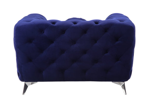 English Elm Atronia Blue Velvet Chair with Diamond Button Tufting, Pocket Coil Cushion, Hardwood Frame, 6" Legs B2726P255740