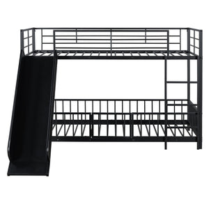 English Elm Twin Twin over Twin metal bunk bed with slide, guardrails and convertible loft design for safety and playfulness Black SF000169AAB