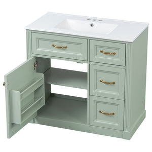 English Elm 36 Inch Bathroom Vanity With Ceramic Sink, Soft-Close Drawers, And Adjustable Storage For Modern Elegance N725P336549F