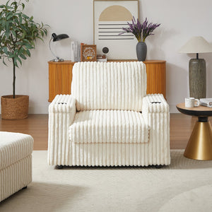 English Elm 42.5-inch corduroy single recliner with cup holder, storage ottoman, plush back pillow for lounging Beige W834P375116