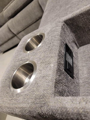 English Elm Anthony 114" Light Gray Chenille Power Reclining Sectional — USB Charging, Storage Console & Cupholders B061S00862