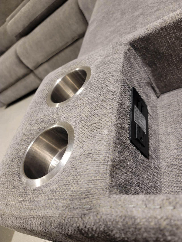 English Elm Anthony 114" Light Gray Chenille Power Reclining Sectional — USB Charging, Storage Console & Cupholders B061S00862