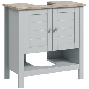English Elm kleankin Pedestal Sink Storage Cabinet with Adjustable Shelf & Open Bottom, Gray MDF, 88lb Capacity, Space-Saving Design W2225P229558