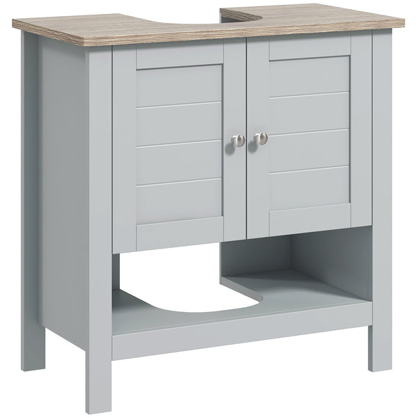 English Elm kleankin Pedestal Sink Storage Cabinet with Adjustable Shelf & Open Bottom, Gray MDF, 88lb Capacity, Space-Saving Design W2225P229558