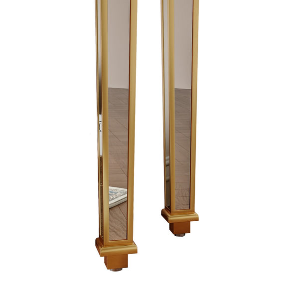 English Elm Mirror Console Table Gold Carved Frame Entryway Accent with Reflective Mirrored Panels W1445P407834