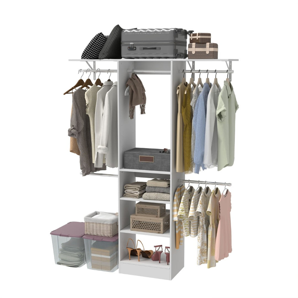 English Elm Closet Organizer System Wall Mounted Walk-in with Drawers and Expandable Hanging Rods B2770P495252