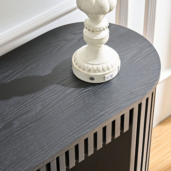 English Elm 59.05'' Curved Console Table with Vertical Stripe Legs — Modern Entryway Accent for Living Room Decor Black W876P299542