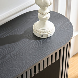 English Elm 59.05'' Matte Finish Console Table Curved Top Striped Legs Slim Entryway Foyer Black W876P439956